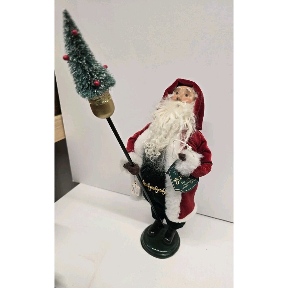 Vintage Byers Choice Victorian Santa With Bottle Brush Christmas Tree